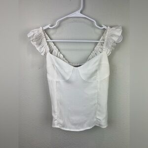 REFORMATION Square Neckline Ruffle Sleeves Sleeveless White Crop Top Size 8
